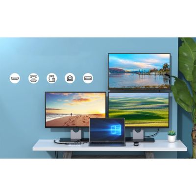 7. Choetech HUB wielofunkcyjny z wyświetlaczem 12w1 USB-C do 1xUSB-C/4xUSB-A/2xHDMI/1xVGA/1xAUX/czytnik kart pamięci szary (HUB-M26)