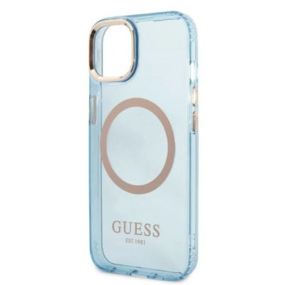 6. Etui Guess Gold Outline Translucent MagSafe na iPhone 13 - niebieskie
