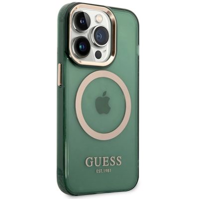 4. Etui Guess Gold Outline Translucent MagSafe na iPhone 14 Pro - zielone