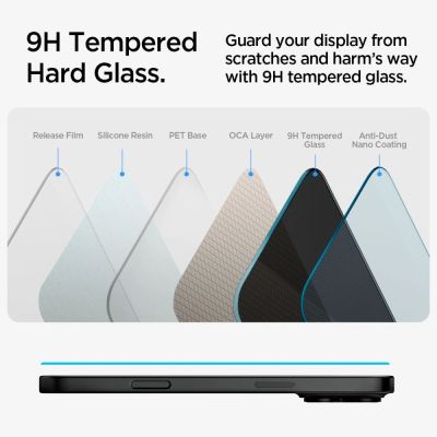 9. Szkło hartowane Spigen Glas.tR EzFit prywatyzujące na iPhone 15 / 16 z adapterem (2 szt.)