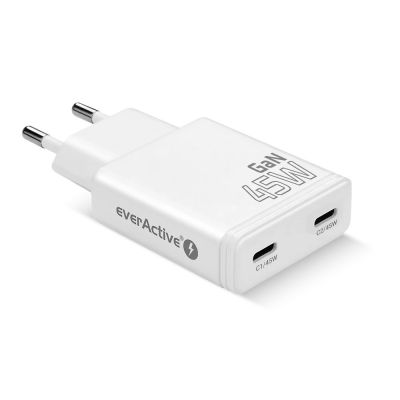 2. EVERACTIVE ŁADOWARKA SIECIOWA GAN SUPER SLIM 2X USB-C PD 45W BIAŁA SC-465Q