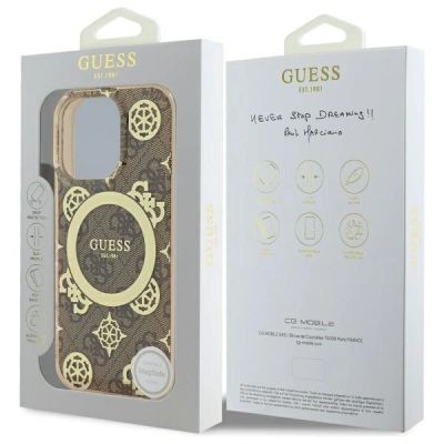 8. Etui Guess IML Peony On 4G Background MagSafe na iPhone 16 Pro - brązowe