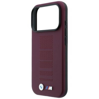 6. Etui BMW M Blue Perfo Metal Logo MagSafe na iPhone 18 Pro / 17 Pro - bordowe