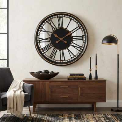 4. ZEGAR ŚCIENNY AŻUROWY CYFRY RZYMSKIE 60CM CZARNY-ZŁOTY