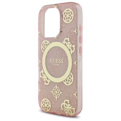 6. Etui Guess IML Peony On 4G Background MagSafe na iPhone 16 Pro - różowe