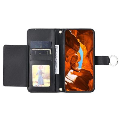 3. Etui na Samsung Galaxy A37 5G skórzane z portfelem funkcją podstawki i paskiem na ramię - czarne