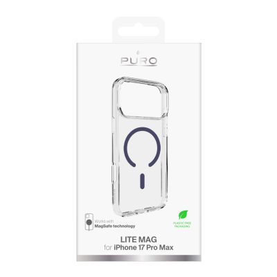 2. Etui Puro Lite Mag TPU+PC kompatybilne z MagSafe na iPhone 17 Pro Max - przezroczyste z niebieskim pierścieniem