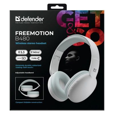 10. DEFENDER SŁUCHAWKI NAUSZNE BLUETOOTH FREEMOTION B480 BIAŁE 63481