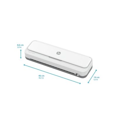 13. HP Laminator ONELAM 400 A3, na zimno/gorąco, zintegrowany trymer, zaokrąglacz rogów, prędkość 40cm/min + 15 folii: 3xA4, 4xA5, 4xA6, 4xB-CARD, biały