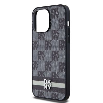 6. Etui DKNY Leather Checkered Mono Pattern & Printed Stripes na iPhone 14 Pro Max - czarne
