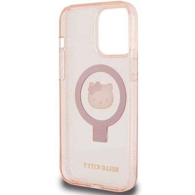 7. Etui Hello Kitty Ring Stand Glitter Electrop Logo MagSafe na iPhone 15 Pro Max - różowe