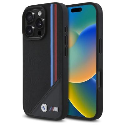 Etui BMW M Meshed Tricolor Stripes MagSafe na iPhone 16 Pro Max - czarne