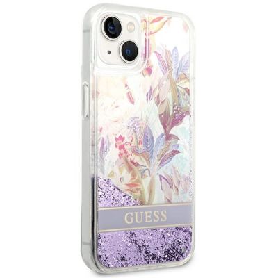 4. Etui Guess Flower Liquid Glitter na iPhone 14 Plus - fioletowe