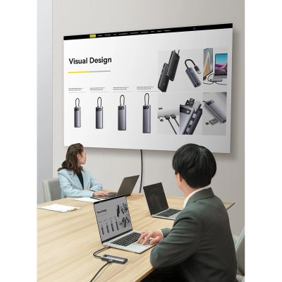 16. Baseus Metal Gleam Series stacja dokująca HUB 7 w 1 USB Typ C - 1 x HDMI / 1 x VGA / 3 x USB 3.2 Gen. 1 / 1 x Power Delivery / 1 x RJ-45 Ethernet szary (WKWG040013)