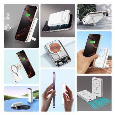 12. Powerbank Wozinsky WLWP-10KA0Y3WS 22,5W PD Qi2 10000 mAh, z podstawką, 1x USB-A, 1x USB-C - biały