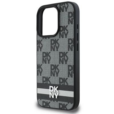 6. Etui DKNY Checkered Pattern & Printed Stripes na iPhone 16 Pro Max - czarne