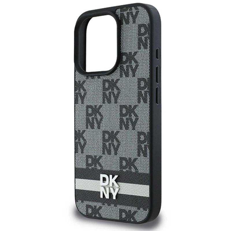 6. Etui DKNY Checkered Pattern & Printed Stripes na iPhone 16 Pro Max - czarne