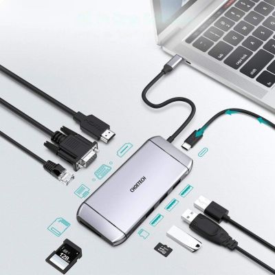 3. Choetech 9w1 wielofunkcyjny HUB USB Typ C - 3x USB 3.2 Gen 1 / czytnik kart SD i TF / HDMI 4K 30Hz / VGA Full HD 60Hz / USB Typ C / RJ45 szary (HUB-M15 gray)