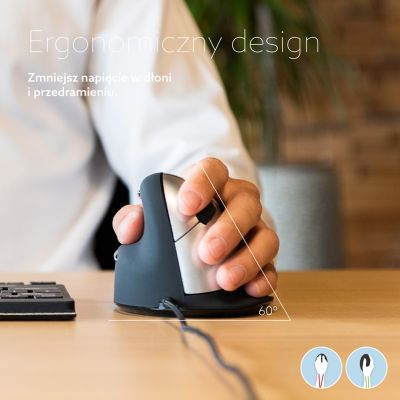 22. Ergonomiczna mysz R-Go HE leworęczna USB czarna/srebrna