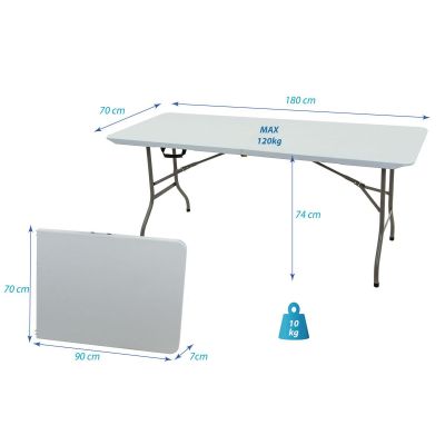 12. STÓŁ CATERINGOWY SKŁADANY W WALIZKĘ 180x70CM MAX.100KG BIAŁY