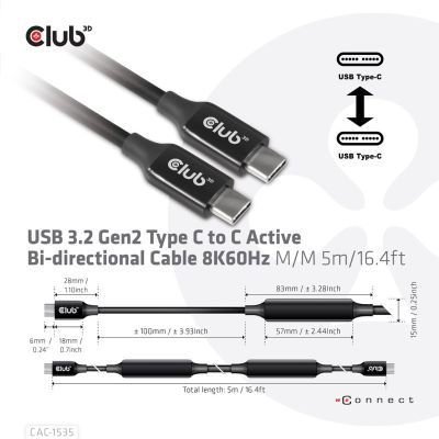 4. Kabel USB Club3D CAC-1535 (USB 3.2 Gen2 Type C