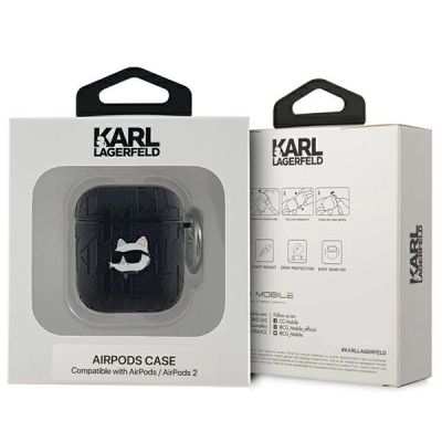 3. Etui Karl Lagerfeld Monogram Choupette Head na AirPods 1 / 2 - czarne