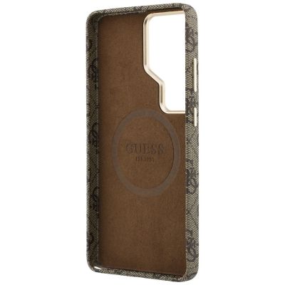 7. Etui Guess 4G Script MagSafe na Samsung Galaxy S26 Ultra - brązowe