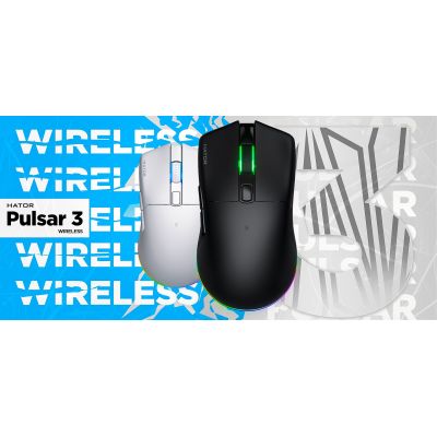 17. HATOR Pulsar 3 Wireless myszka Gaming Oburęczny RF Wireless + Bluetooth + USB Type-C Optyczny 12000 DPI