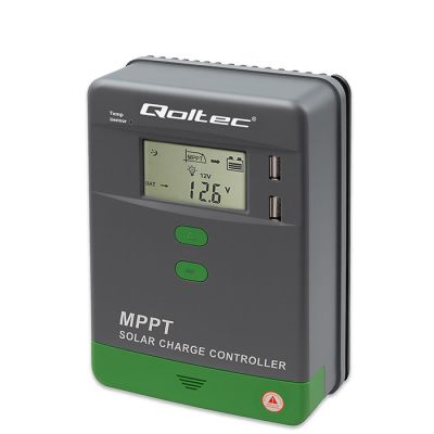 2. Qoltec Solarny regulator ładowania MPPT z czujnikiem temperatury 10A |12V / 24V | LCD | 2 x USB | Bluetooth | APP | GEL | LiFePO4
