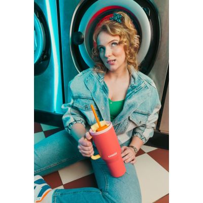 32. Kubek termiczny ze słomką Kambukka Rio Tumbler 950ml, Pink Papaya