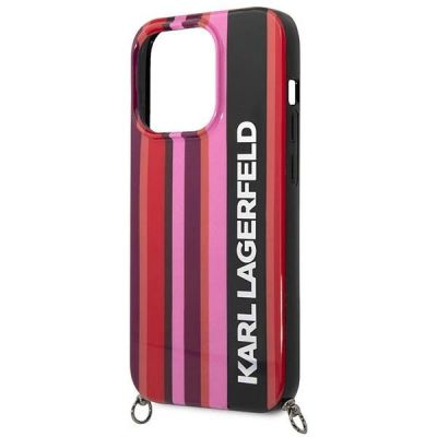 5. Etui Karl Lagerfeld Color Stripes Strap na iPhone 14 Pro Max - różowe