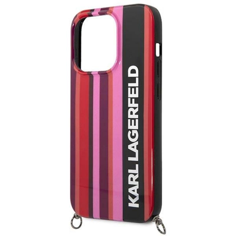 5. Etui Karl Lagerfeld Color Stripes Strap na iPhone 14 Pro Max - różowe