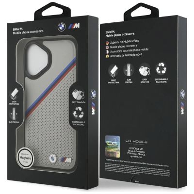 8. Etui BMW M Tricolor Metal Logo MagSafe do iPhone 17 - szare
