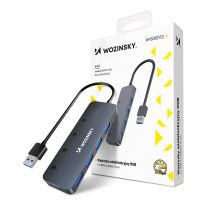 Hub USB-A Wozinsky WHS080YSS 4 x USB-A 3.0 z indywidualnymi włącznikami, aluminiowy, z kablem 15 cm - szary