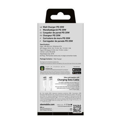 2. Ładowarka sieciowa SBS TETRPD20W 20W USB-A USB-C z Power Delivery - biała