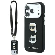 Etui Karl Lagerfeld Saffiano Karl&Choupette Heads Pins Strap Logo na iPhone 18 Pro / 17 Pro - czarne