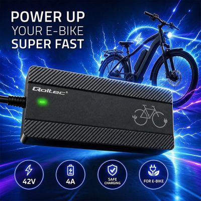 3. Qoltec Szybka Ładowarka do roweru skutera elektrycznego 36V | 42V | 4A |wtyczka Bosch + kabel zasilający
