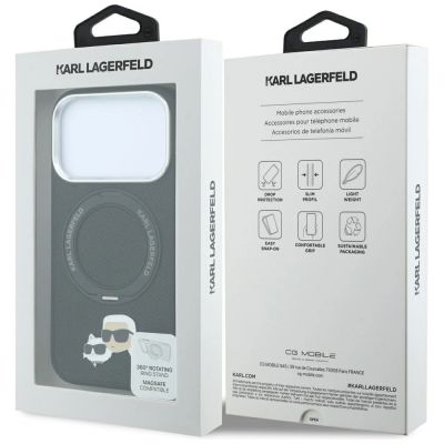 8. Etui Karl Lagerfeld with Ring Stand 360 Karl & Choupette Heads Pin MagSafe na iPhone 18 Pro Max / 17 Pro Max - czarne