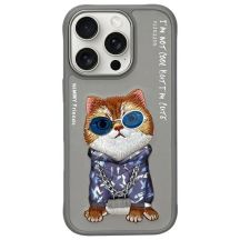 Etui Nimmy Glasses Cool Cat na iPhone 16 Pro - szare