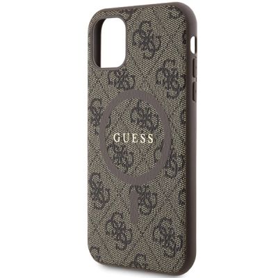 6. Etui Guess 4G Collection Leather Metal Logo MagSafe na iPhone 11 / XR - brązowe