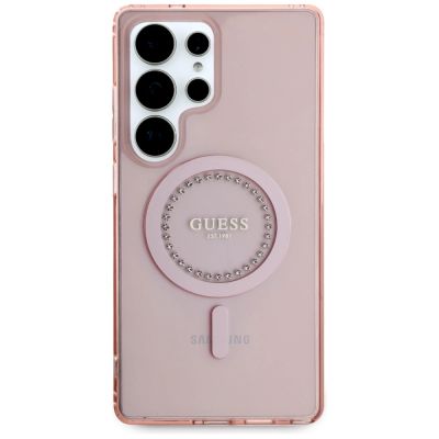 3. Etui Guess Rhinestones Printed Classic Logo MagSafe Samsung Galaxy S25 Ultra różowy