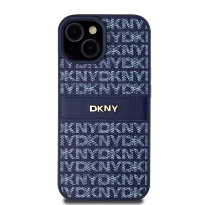 3. Etui DKNY Leather Mono Stripe & Metal Logo na iPhone 15 / 14 / 13 - niebieskie