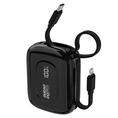 Powerbank Dudao K32 22,5W 10000 mAh z wbudowanym kablem USB-C/Lightning - czarny