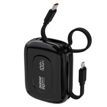 Powerbank Dudao K32 22,5W 10000 mAh z wbudowanym kablem USB-C/Lightning - czarny