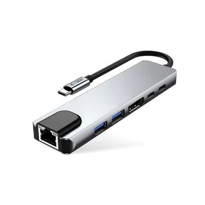 2. Adapter Tech-Protect HB02 HUB Adapter 6w1 USB-C + USB2.0 + USB3.0 + HDMI 4K 30Hz + RJ45 + PD100W - szary