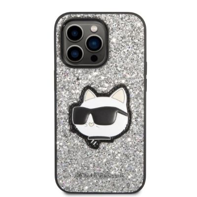 3. Etui Karl Lagerfeld Glitter Choupette Patch na iPhone 14 Pro - srebrne