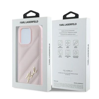 8. Etui Karl Lagerfeld Diagonal Quilted Script na iPhone 15 Pro - różowe
