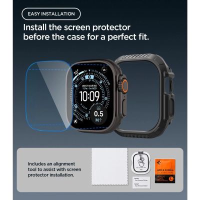11. Zestaw etui Spigen Lock Fit + szkło hartowane Spigen Tempered Glass na Apple Watch Ultra (49 mm) - czarne matowe