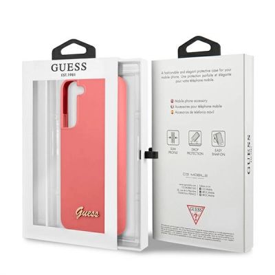 8. Etui Guess Silicone Script Metal Logo na Samsung Galaxy S22+ - fuksjowy