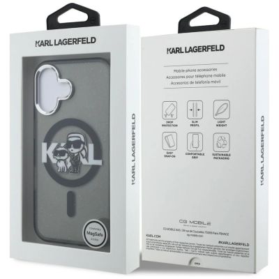 8. Etui Karl Lagerfeld IML Glitter Karl & Choupette Sketch Logo MagSafe na iPhone 16 - czarne
